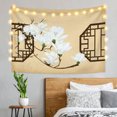 Lofaris White And Khaki Floral Family Still Life Custom Tapestry